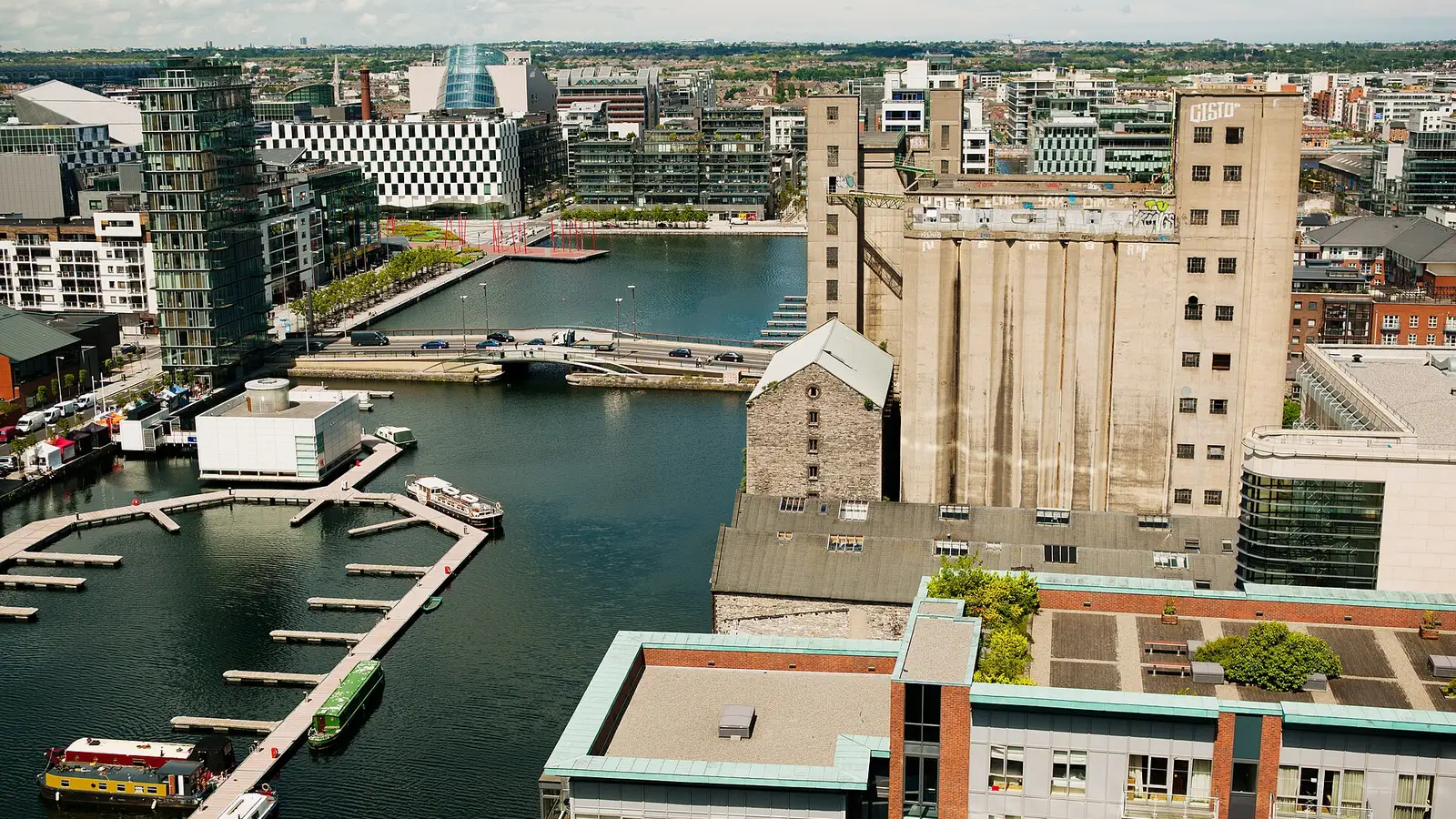 Aerial view over Dublin's Grand Canal Dock