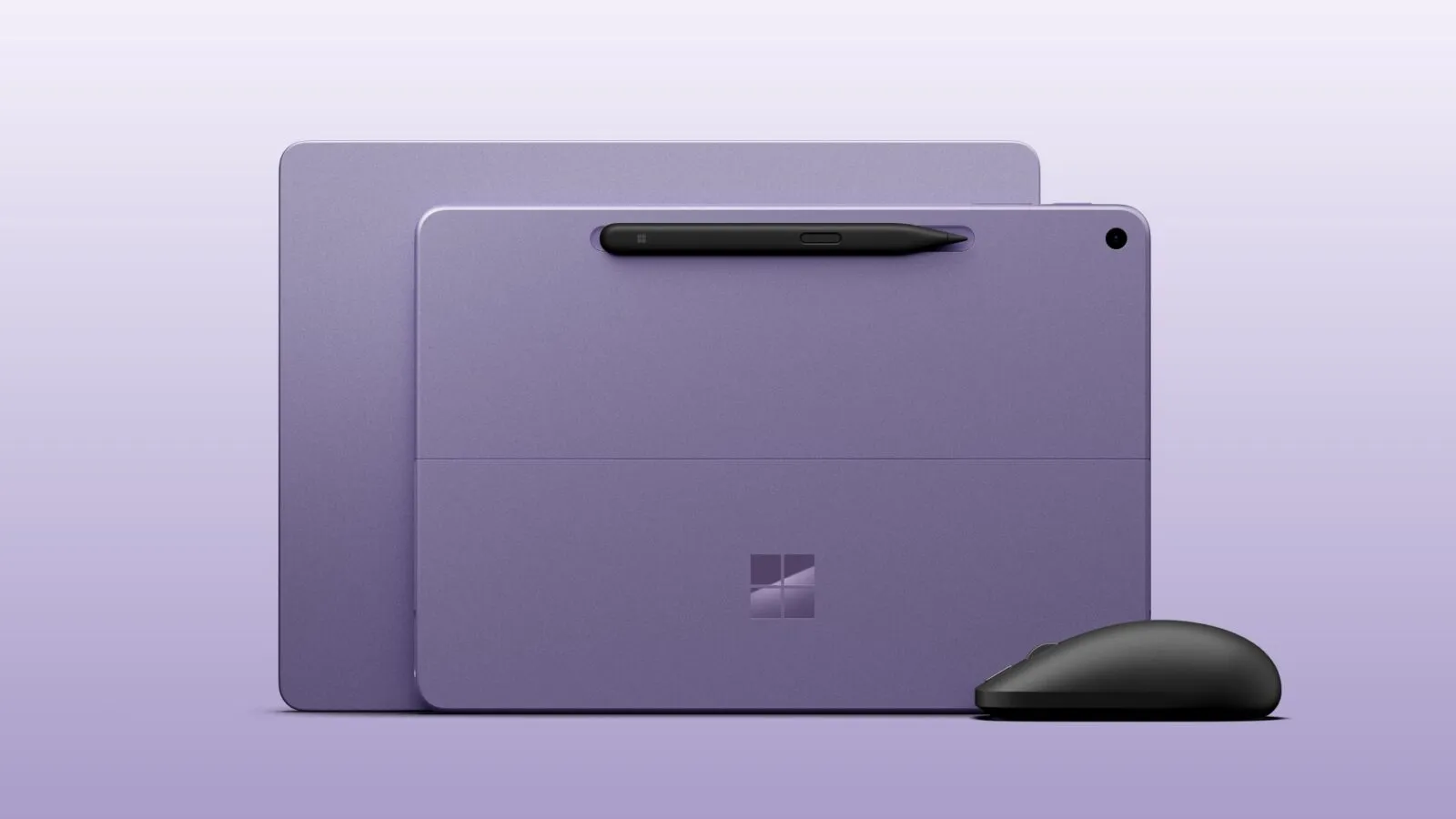 Surface Pro 12-inch and Surface Laptop 13-inch in purple with the new Surface Mouse