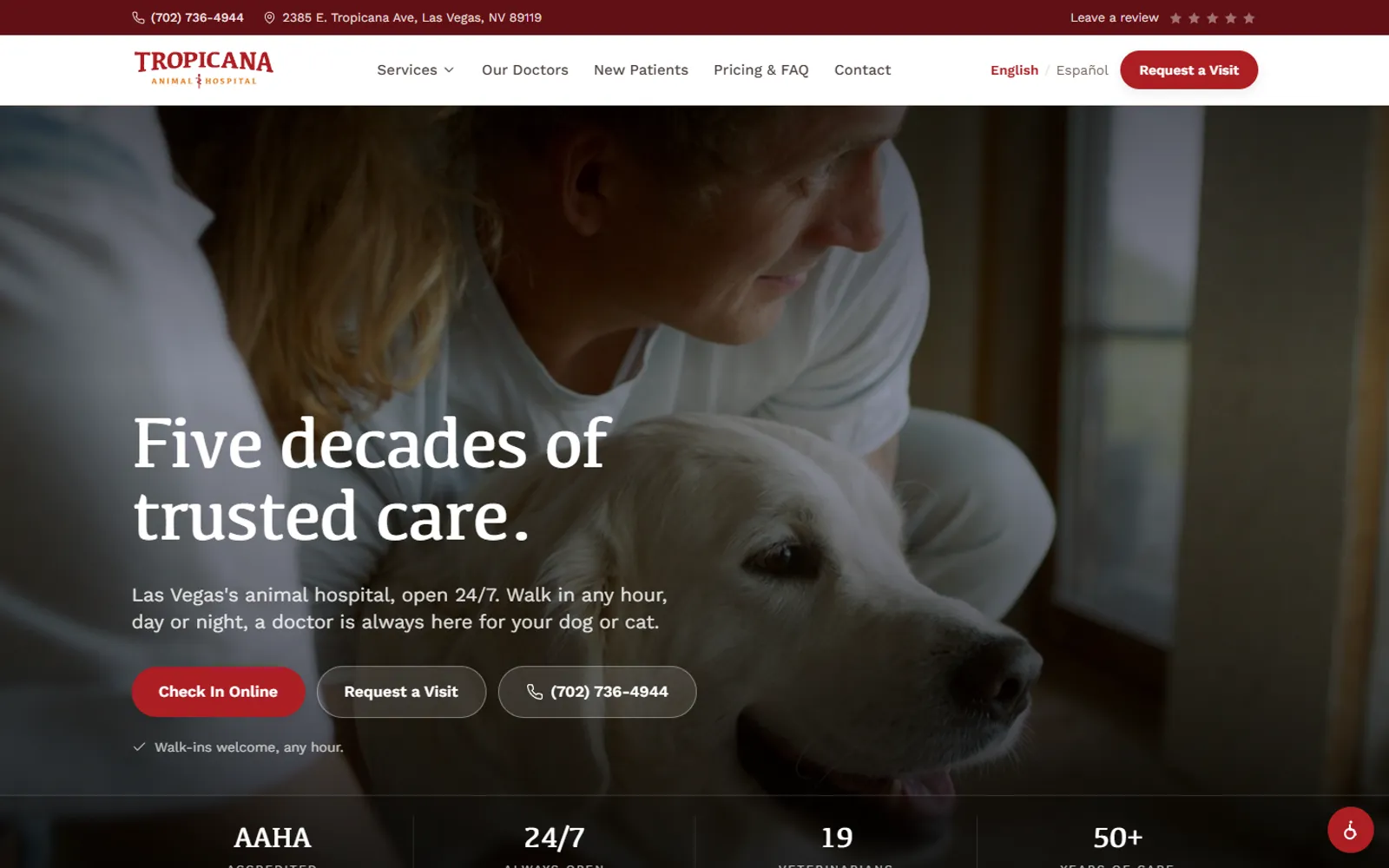 The Tropicana Animal Hospital website, built by Strafe Digital
